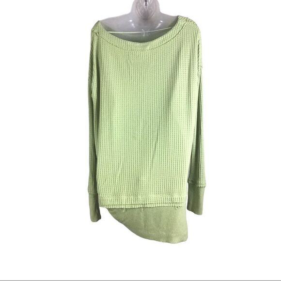 Free People North Shore Green Long Sleeve Oversized Thermal Top Size XS - Picture 5 of 10